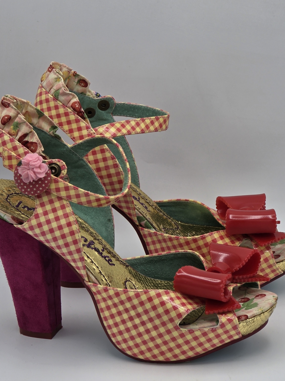 Irregular Choice Pink Gingham Bow Peep-Toe Heels - Picture 3 of 10